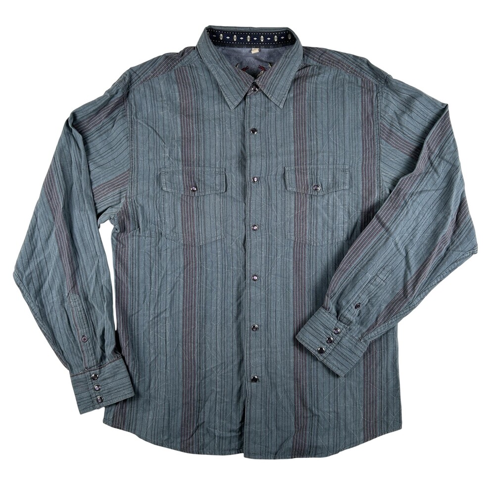 Vintage Scully Shirt Mens Medium Striped Long Sleeve Western Snap Pockets Casual